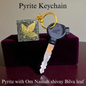 PYRITE OM NAMAH SHIVAYA BILVA PATRA KEY CHAIN