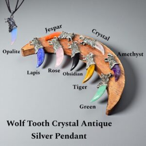 WOLF TOOTH CRYSTAL ANTIQUE SILVER PENDANT