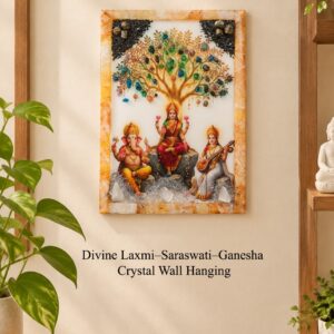 Divine Laxmi–Saraswati–Ganesha Crystal Wall Hanging